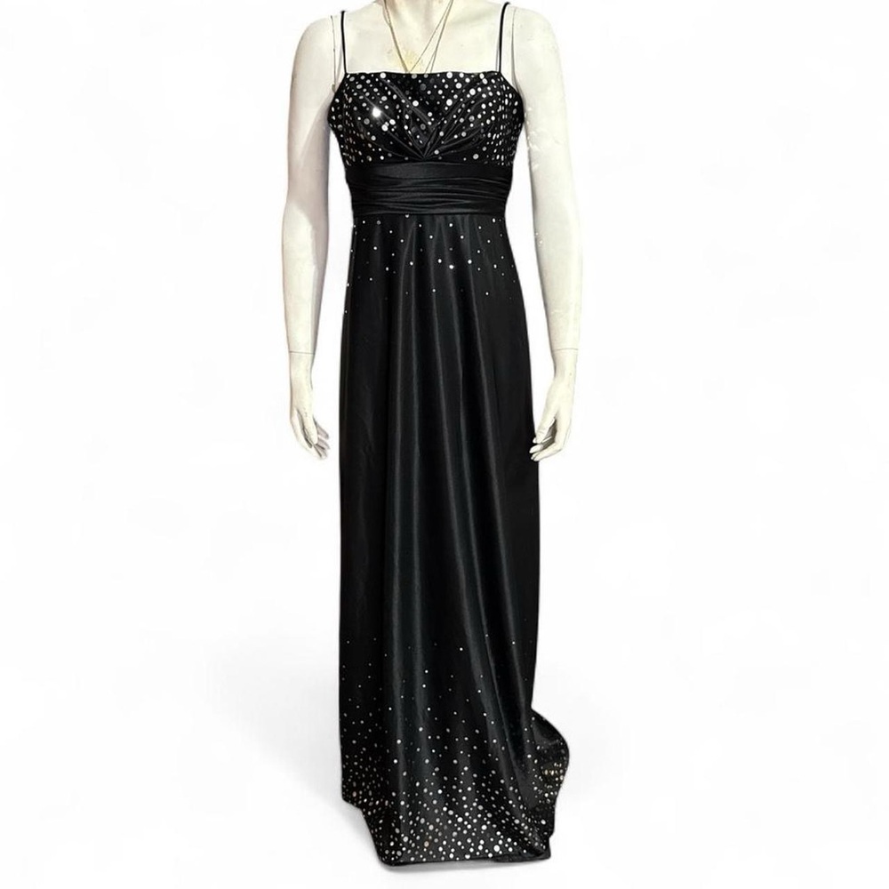 Y2K VINTAGE Baby Doll Elegant Black Prom Maxi Dress with Silver Highlights